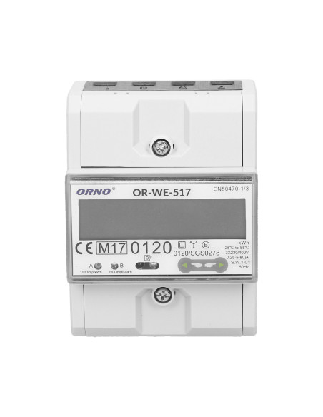 3-fazowy licznik energii elektrycznej, 80A, port RS-485, wielotaryfowy, 4,5 moduły, DIN TH-35mm