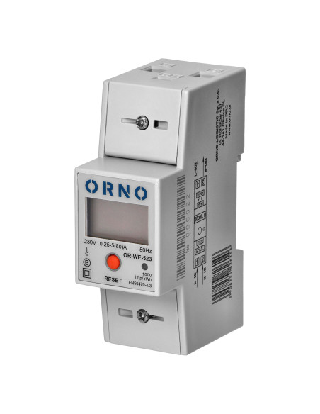  1-fazowy wskaźnik zużycia energii elektrycznej, 80A, MID, RS485, dodatkowy wskaźnik, wyjście impulsowe, przycisk...