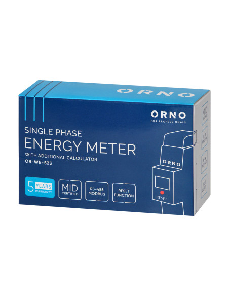  1-fazowy wskaźnik zużycia energii elektrycznej, 80A, MID, RS485, dodatkowy wskaźnik, wyjście impulsowe, przycisk...