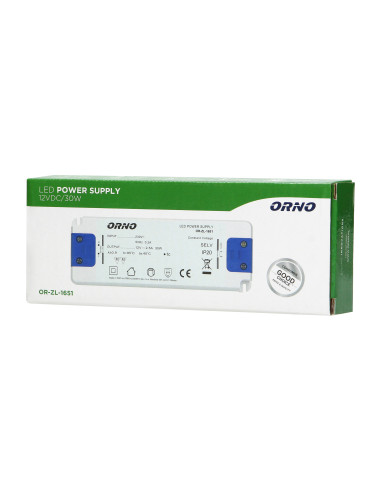 Zasilacz płaski do LED  12VDC 30W, IP20,...