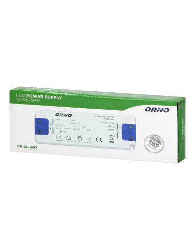 Zasilacz płaski do LED  12VDC 50W, IP20...