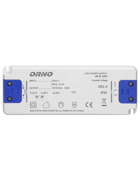 Zasilacz płaski do LED  12VDC 50W, IP20 wysokość 18mm