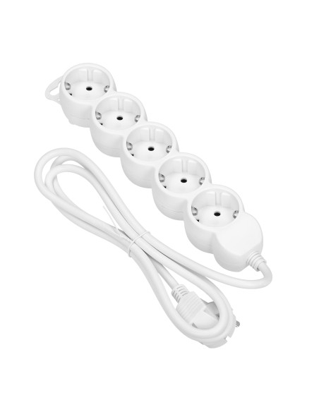 Przedłużacz 5-krotny 2P+Z (Schuko), 1,5m H05VV-F 3x1,0mm², Imax 10A, biały