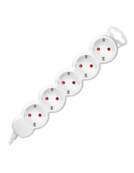 Przedłużacz 5-krotny 2P+Z (Schuko), 1,5m H05VV-F 3x1,0mm², Imax 10A, biały