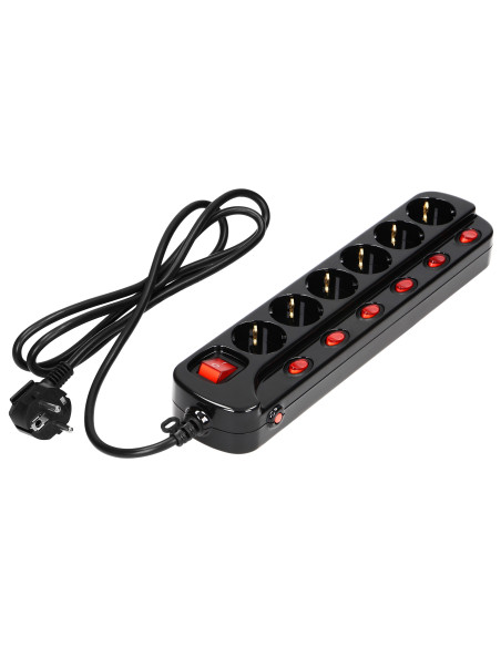  Listwa zasilająca "Multiswitch", 6 gniazd 2P+Z (Schuko), kabel 3x1,0mm², długość 1,5m. Wyłącznik termiczny....