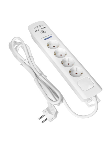  Listwa przeciwprzepięciowa, 4 gniazda 2P+Z (Schuko), kabel 3x1,0mm2, 3m, z wyłącznikiem podświetlanym dwutorowym....