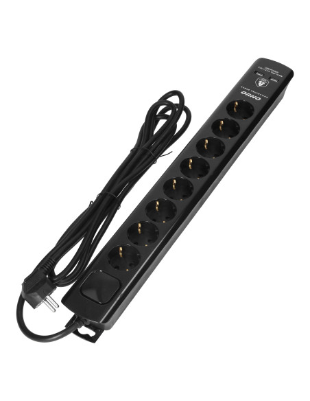  Listwa przeciwprzepięciowa, 8 gniazd 2P+Z (Schuko), kabel 3x1,5mm2, 3m, z wyłącznikiem podświetlanym dwutorowym....