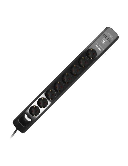  Listwa przeciwprzepięciowa, 8 gniazd 2P+Z (Schuko), kabel 3x1,5mm2, 3m, z wyłącznikiem podświetlanym dwutorowym....