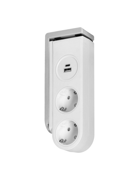 Listwa zasilająca biurkowa typu Schuko z ładowarką USB i sprężynowym zaciskiem mocującym