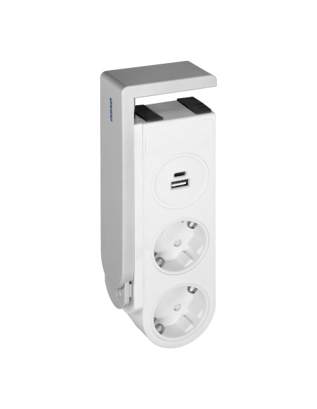 Listwa zasilająca biurkowa typu Schuko z ładowarką USB i sprężynowym zaciskiem mocującym