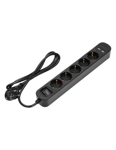  Listwa przeciwprzepięciowa, 5 gniazd 2P+Z (Schuko), kabel 3x1,0mm2, długość 1,5m, z wyłącznikiem podświetlanym...