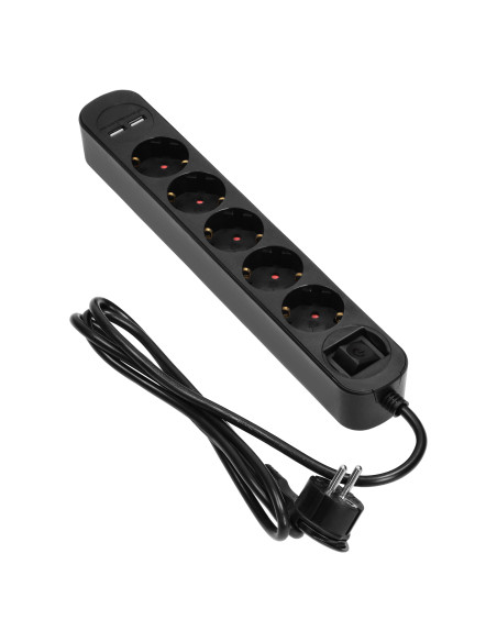  Listwa przeciwprzepięciowa, 5 gniazd 2P+Z (Schuko), kabel 3x1,0mm2, długość 1,5m, z wyłącznikiem podświetlanym...