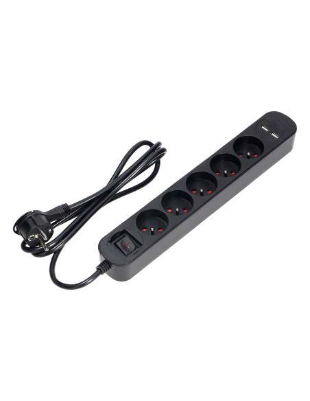  Listwa przeciwprzepięciowa, 5 gniazd 2P+Z, kabel 1,5m, z wyłącznikiem podświetlanym dwutorowym. Ochronnik...