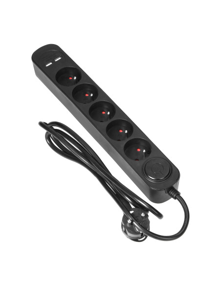  Listwa przeciwprzepięciowa, 5 gniazd 2P+Z, kabel 1,5m, z przyciskiem podświetlanym dwutorowym, ochronnikiem...