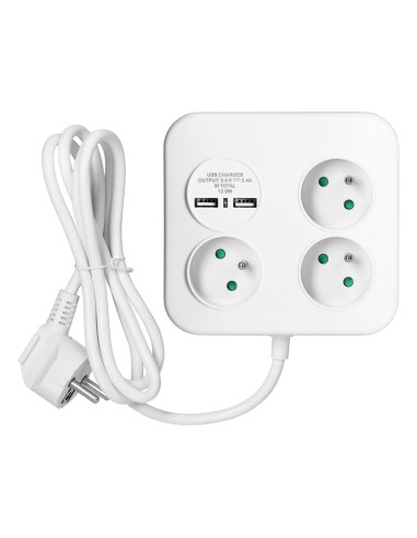 Kwadratowa listwa zasilająca z ładowarką USB...