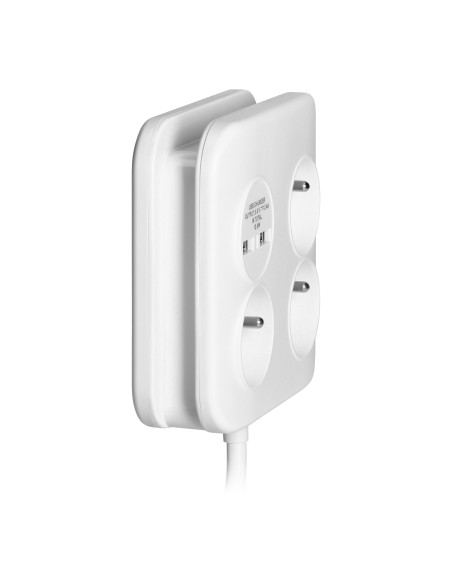 Kwadratowa listwa zasilająca z ładowarką USB 3x2P+Z, 2xUSB-A,  kabel 3x1,0mm2, 1,4m