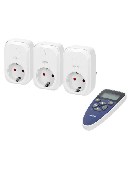 Zestaw gniazd bezprzewodowych sterowanych pilotem z funkcją timera 3+1, Schuko