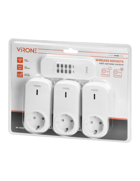Zestaw bezprzewodowych gniazd sterowanych pilotem 3+1, Schuko