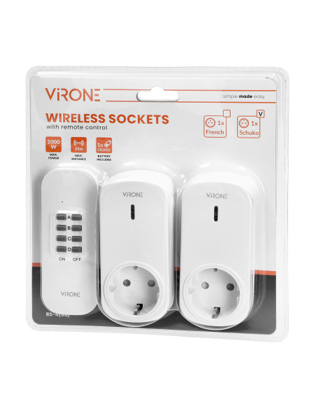 Zestaw bezprzewodowych gniazd sterowanych pilotem 2+1, Schuko
