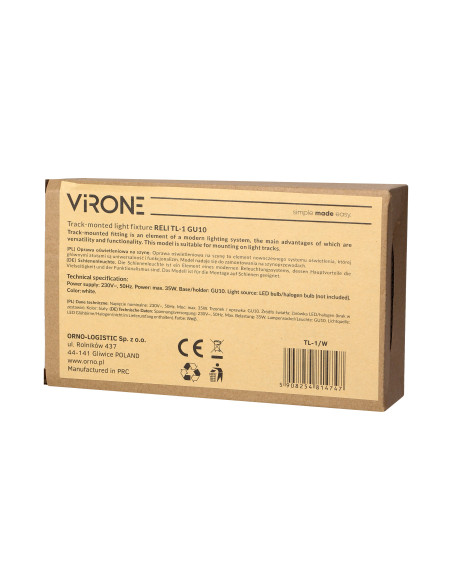 RELI TL-1 GU10 Oprawa oświet. na szynę, max 35W, biała