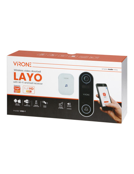 Bezprzewodowy dzwonek wideo LAYO z kamerą wideo Full HD, WiFi i odbiornikiem sieciowym, IP65, komunikacja ze smartfonem...