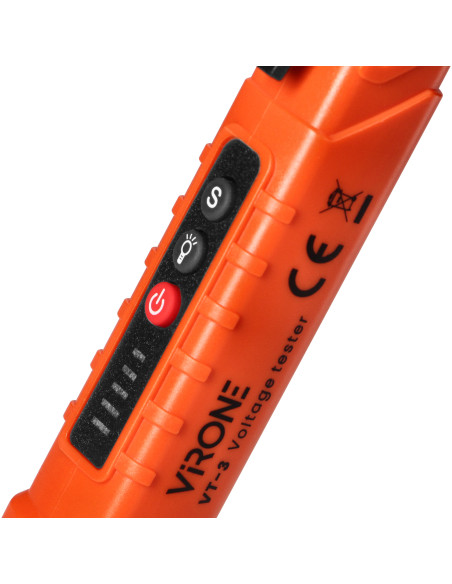 Indukcyjny tester napięcia z latarką, 12-1000V AC/DC, pomarańczowy