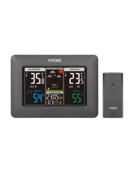 Bezprzewodowa stacja pogodowa z pomiarem temperatury i wilgotności na zewnątrz i wewnątrz, czarna