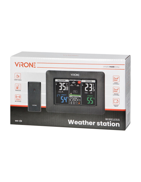 Bezprzewodowa stacja pogodowa z pomiarem temperatury i wilgotności na zewnątrz i wewnątrz, czarna