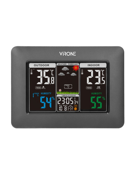 Bezprzewodowa stacja pogodowa z pomiarem temperatury i wilgotności na zewnątrz i wewnątrz, czarna