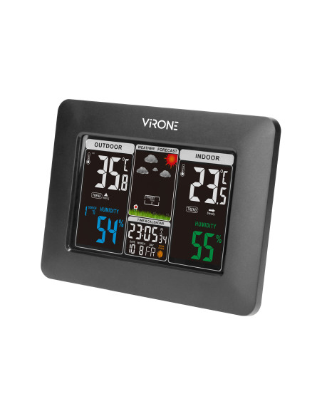 Bezprzewodowa stacja pogodowa z pomiarem temperatury i wilgotności na zewnątrz i wewnątrz, czarna