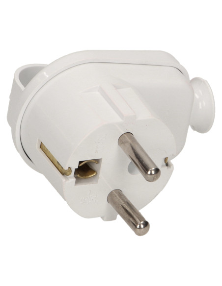 Wtyczka kątowa 2P+Z z uchwytem, biała