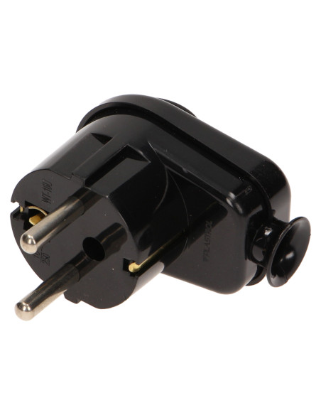 Wtyczka kątowa 2P+Z Schuko z uchwytem, czarna
