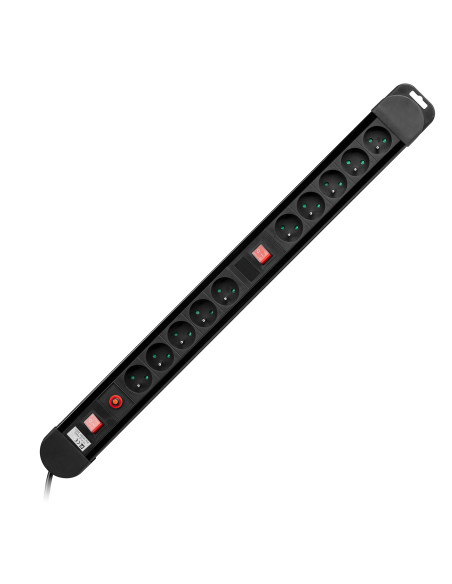 Listwa zasilająca, 10 gniazd 2P+Z, kabel 3x1,5mm2, długość 1,5m,  2xWyłącznik podświetlany dwutorowy, Wyłącznik...