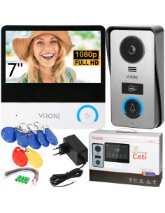 Wideodomofon VIRONE VDP-60FHD 7" z Czytnikiem Breloków RFID Pamięć Menu PL CETI Full HD