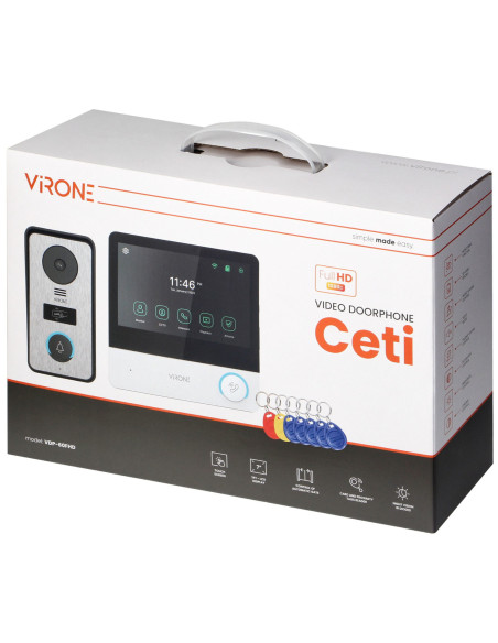 Wideodomofon VIRONE VDP-60FHD 7" z Czytnikiem Breloków RFID Pamięć Menu PL CETI Full HD