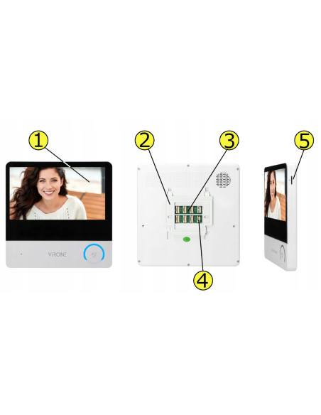 Wideodomofon VIRONE VDP-60FHD 7" z Czytnikiem Breloków RFID Pamięć Menu PL CETI Full HD
