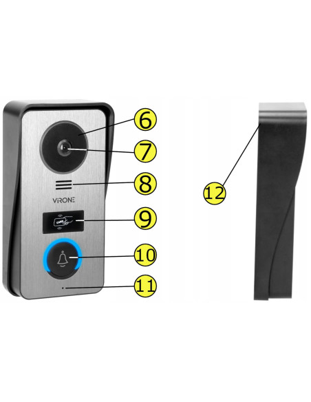 Wideodomofon VIRONE VDP-60FHD 7" z Czytnikiem Breloków RFID Pamięć Menu PL CETI Full HD
