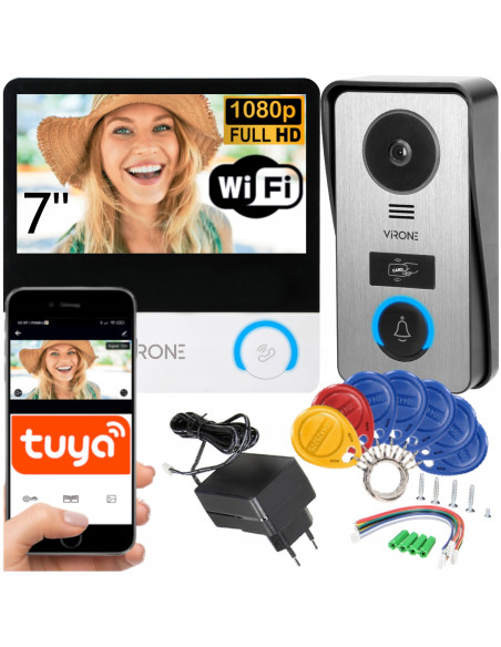 Wideodomofon Virone VDP-67 WIFI FULL HD 7" z Czytnikiem Breloków RFID Furtka + Brama + APLIKACJA TUYA PAVONIS