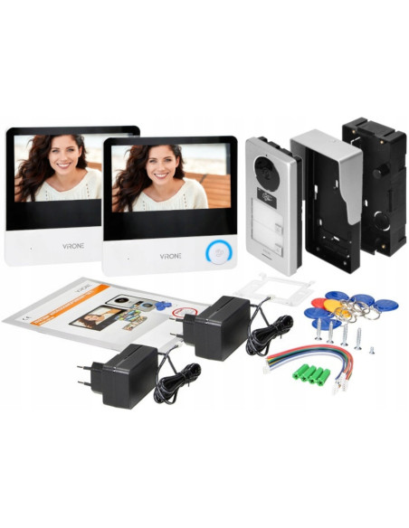 Wideodomofon DWURODZINNY WIFI z Czytnikiem Breloków RFID 2 Monitory LCD 7" Aplikacja TUYA PAVONIS MULTI