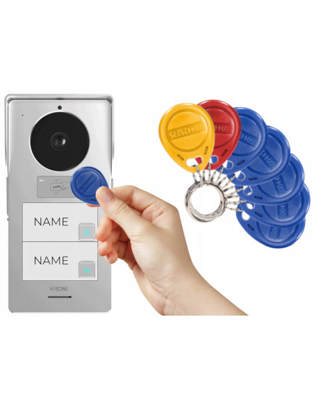 Wideodomofon DWURODZINNY WIFI z Czytnikiem Breloków RFID 2 Monitory LCD 7" Aplikacja TUYA PAVONIS MULTI