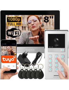Wideodomofon WIFI 2-Żyłowy LCD 8" z Szyfratorem na Kod...
