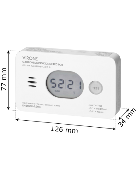 CZUJNIK CZADU DETEKTOR TLENKU WĘGLA GAZU CO LCD + TERMOMETR + BATERIE
