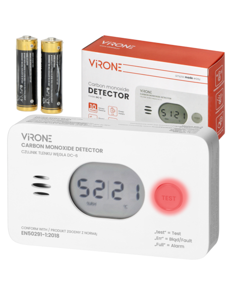 CZUJNIK CZADU DETEKTOR TLENKU WĘGLA GAZU CO LCD + TERMOMETR + BATERIE