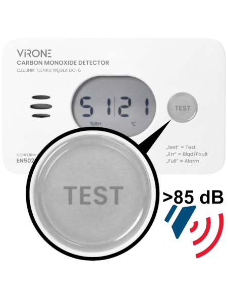 CZUJNIK CZADU DETEKTOR TLENKU WĘGLA GAZU CO LCD + TERMOMETR + BATERIE