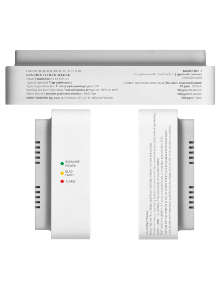 CZUJNIK CZADU DETEKTOR TLENKU WĘGLA GAZU CO LCD + TERMOMETR + BATERIE