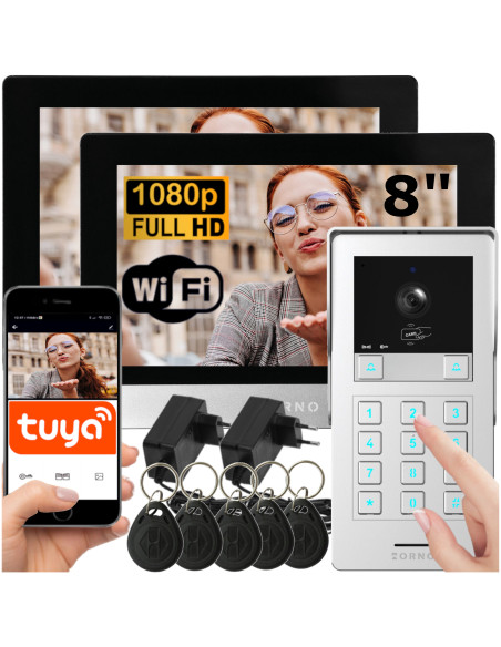 Wideodomofon WIFI DWURODZINNY 2 Monitory  z Szyfratorem na Kod Breloki Aplikacja TUYA Full HD GAYD MULTI2