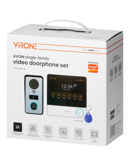 Wideodomofon VIRONE VDP-78 AVONI WIFI Tuya QHD 7" z Czytnikiem Breloków RFID Furtka + Brama