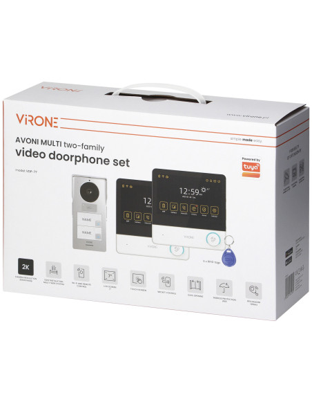 Wideodomofon DWURODZINNY 2 Monitory LCD 7" WIFI z Czytnikiem Breloków RFID Aplikacja TUYA VIRONE AVONI MULTI