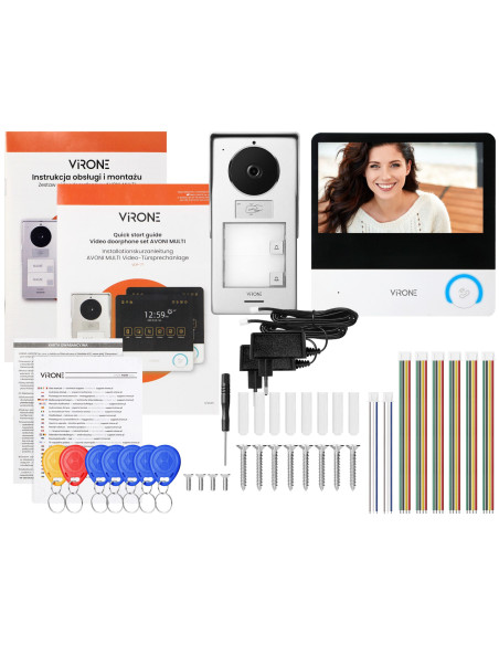 Wideodomofon DWURODZINNY 2 Monitory LCD 7" WIFI z Czytnikiem Breloków RFID Aplikacja TUYA VIRONE AVONI MULTI