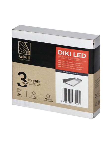 DIKI lampka podszafkowa LED, 2W, 170lm, 4000K, srebrna